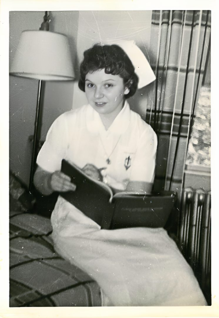 Mary Frances Lawler studying at Carney Hospital Training School for Nurses in the 1950s