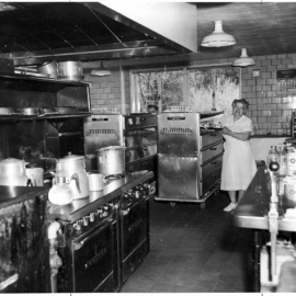 1961 - The early Hospital was made to look as much like a cheerful home as possible, with a small kitchen on each floor. As the Hospital grew, so did its dietary needs, leading to expansions. Marjorie Haselton was a MCH dietician from 1935-1974.