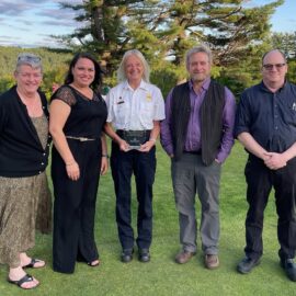 Donna Infante, RN, MCH’s Emergency Department Director; Lauren Morton, PA, Emergency Department Physician Assistant; New Ipswich Fire Chief Meredith Lund; Dr. Eric Lasky, MD, MCH’s EMS Director; Michael Greenough, MCH’s EMS Coordinator