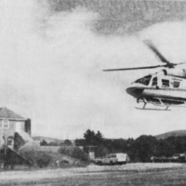 Boston Med Flight takes off from the MCH parking lot after an in-service training session