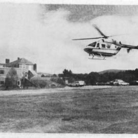 Boston Med Flight takes off from the MCH parking lot after an in-service training session