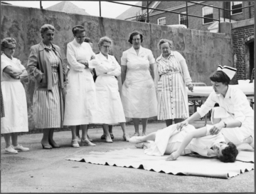 1958 - Participating in a Disaster Nursing Training program in 1958 were Minnie Hayden, Catherine L "Hodgie" Hodgen, Rachel Towle, Hazel Cadwell, unknown, Lillian Mahoney