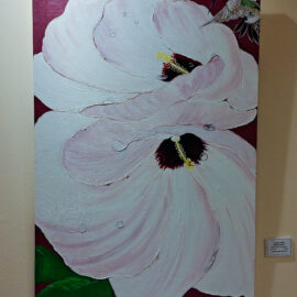 Candace Talley “Hibiscus Kisses” oil and acrylic on canvas 24x26 $1350