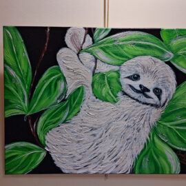 Candace Talley “You ARE Loveable” Codie the Sloth oil and acrylic on canvas 18x24 $875