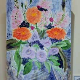 Karen Fortier “Farm Stand Bouquet 2” watercolor oil and cold wax 16x12 $280