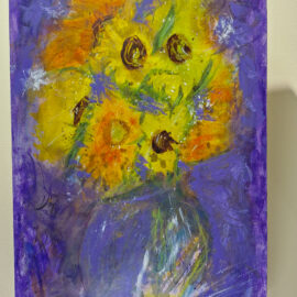 Karen Fortier “Moody Farm Stand Bouquet 2” watercolor oil and cold wax 18x14 $380