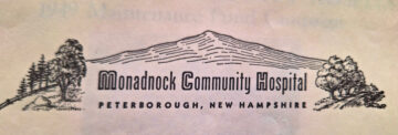 Monadnock Community Hospital letterhead from 1947 with sketch of Monadnock and trees