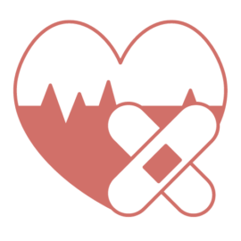 An icon depicting a heart with a heartbeat line across it and two crossed band-aids, symbolizing immediate and intensive medical care