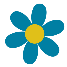 An icon of a flower with a yellow center and blue petals, representing feminine health and wellness