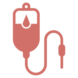 An icon of an IV bag with a tube, symbolizing chemotherapy and infusion treatments for cancer care