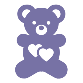 An icon of a teddy bear with two hearts, representing care and support for children’s health