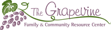 Logo of The Grapevine Family & Community Resource Center, showcasing a purple grapevine design with the center's name in purple cursive text