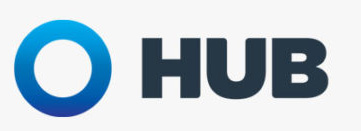 HUB International logo featuring a bold blue circular gradient ring next to the word "HUB" in dark gray uppercase letters.