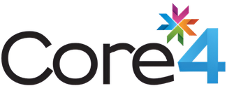 Core4 logo featuring the word "Core" in black followed by a blue number 4 and a multicolored starburst design, representing the Core4 Weight Management Program.