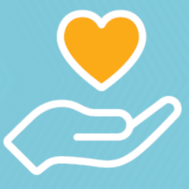 An open hand holding a gold heart, representing compassion, care, and support.